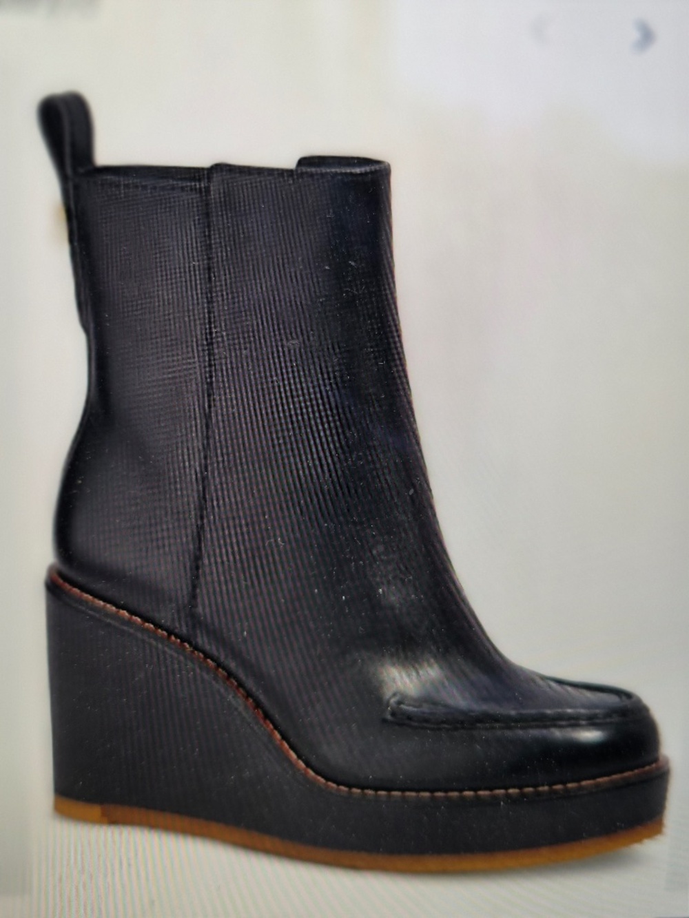 NWOT Coach Brady wedge booties black leather 7.5B heel 3.5 inches minimalist